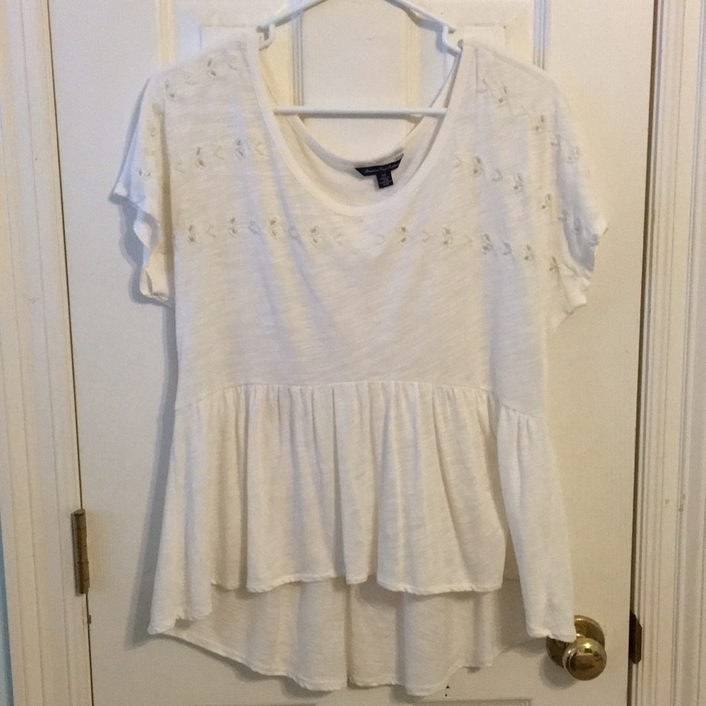 American Eagle Cream top with eyelet detail
